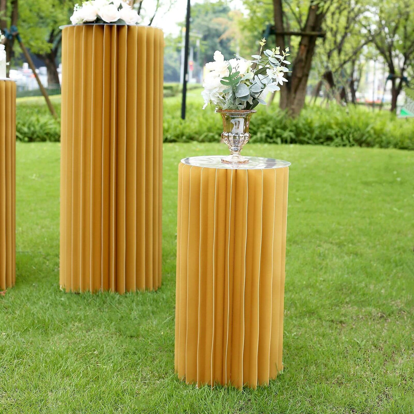 24" Gold Cylinder Display Column Stand, Pillar Pedestal Stand With Top Plate