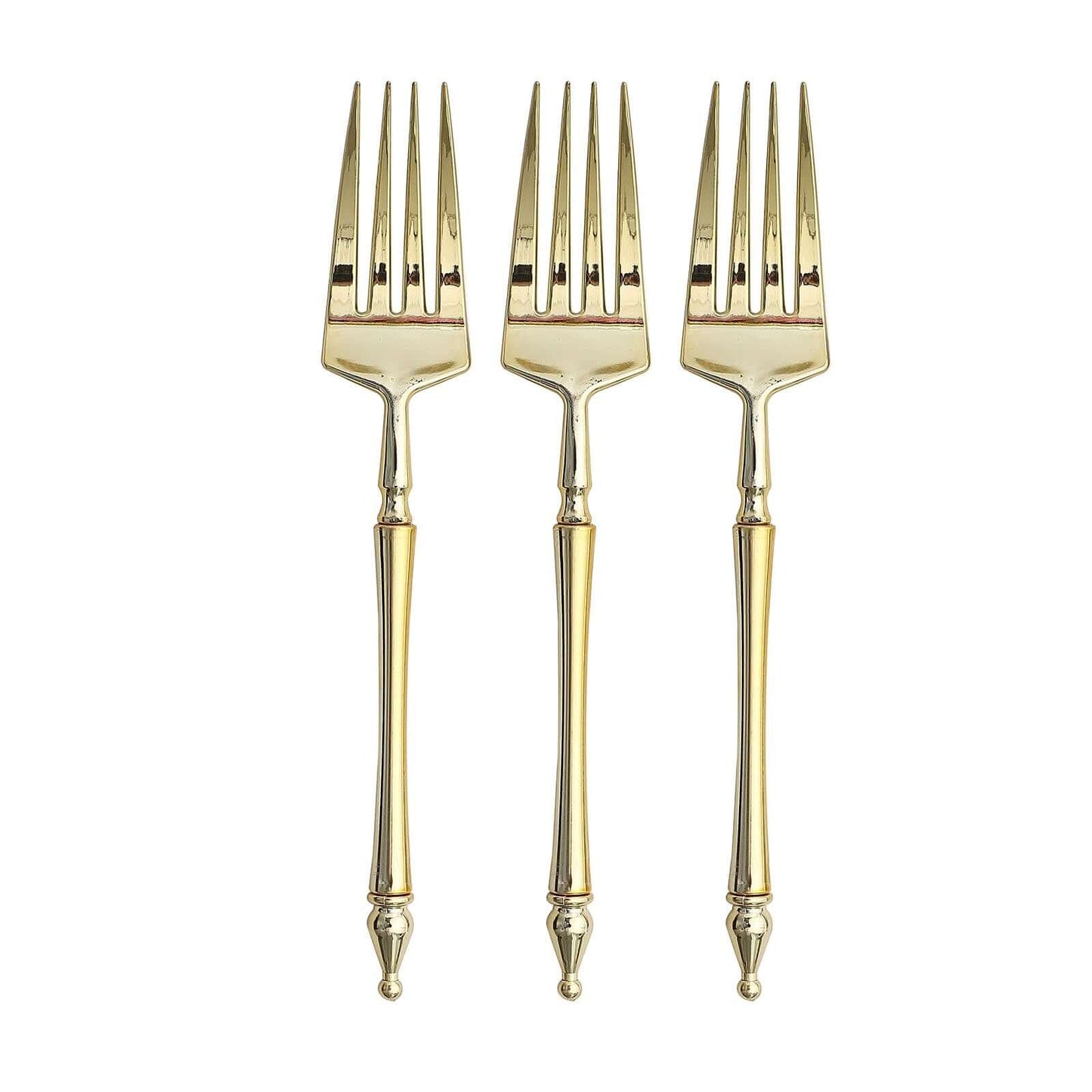 24-Pack Plastic Dessert Forks with Roman Column Handle Gold - European Style Disposable Utensils 6"