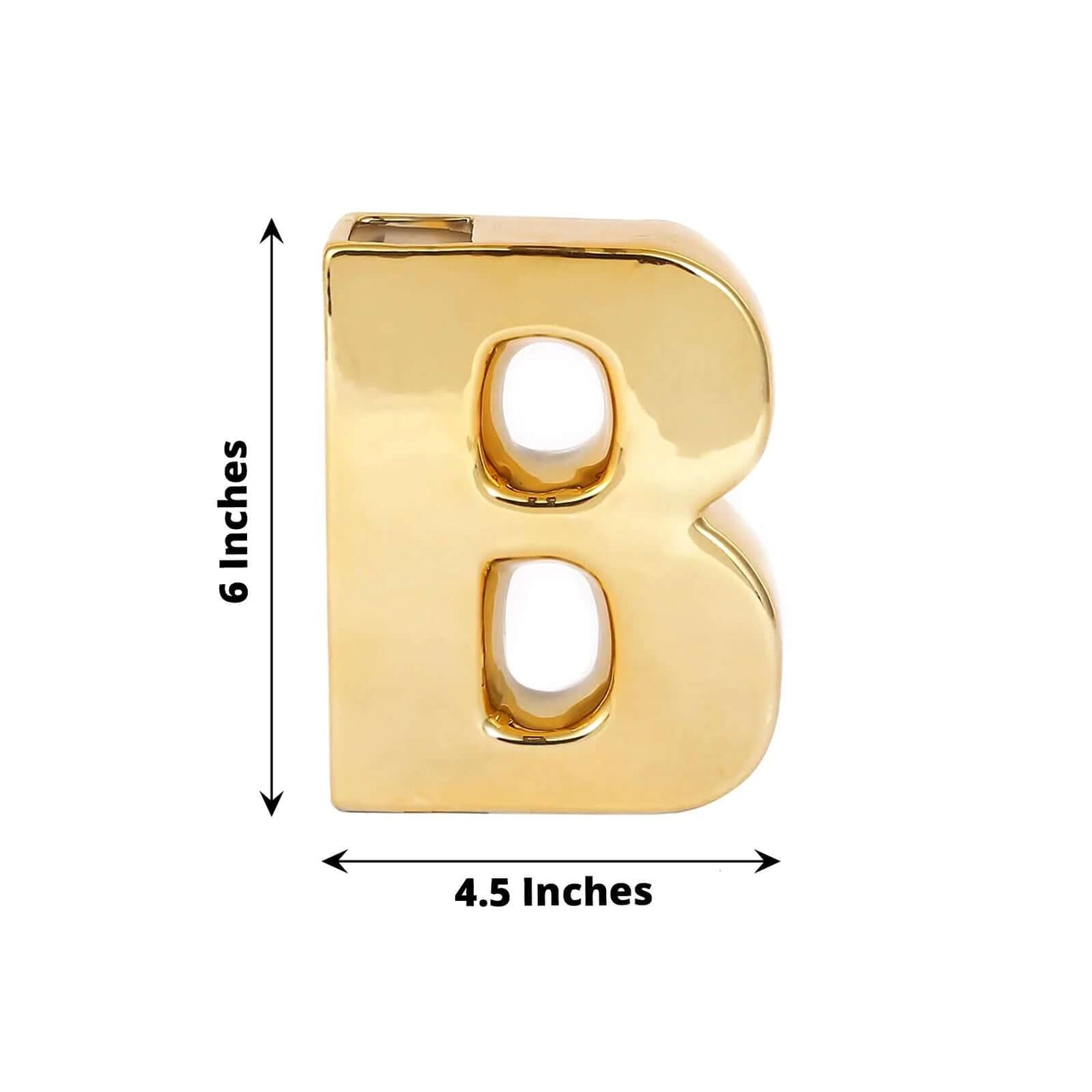 Shiny Ceramic Vase Letter "B" Gold Plated - Chic Bud Planter Pot for Events & Decor 6"