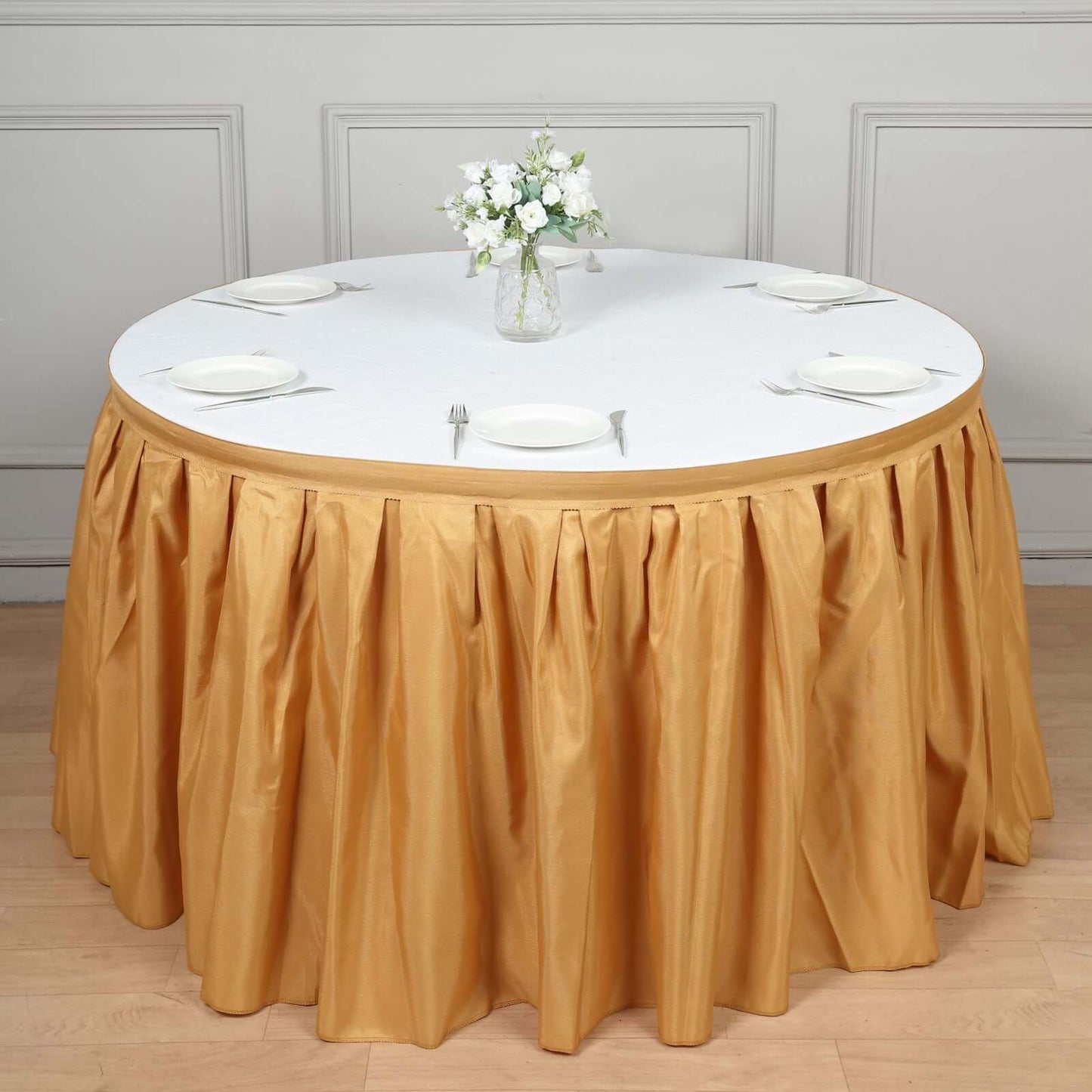 Polyester 14ft Table Skirt Gold - Classic Pleated Design for Weddings & Events