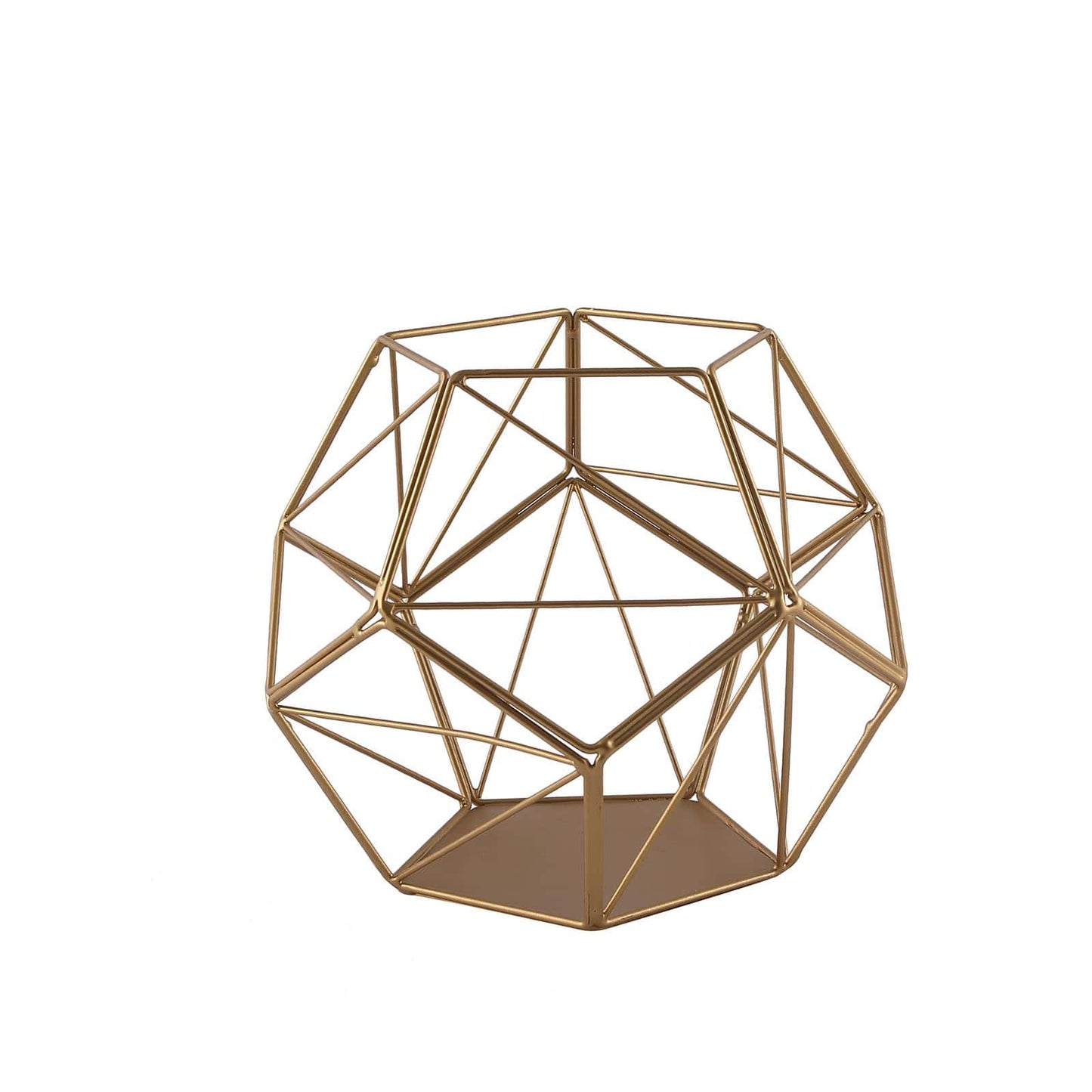 Tealight Candle Holder Gold Metal Pentagon Prism Geometric Open Frame - Flower Stand 7"