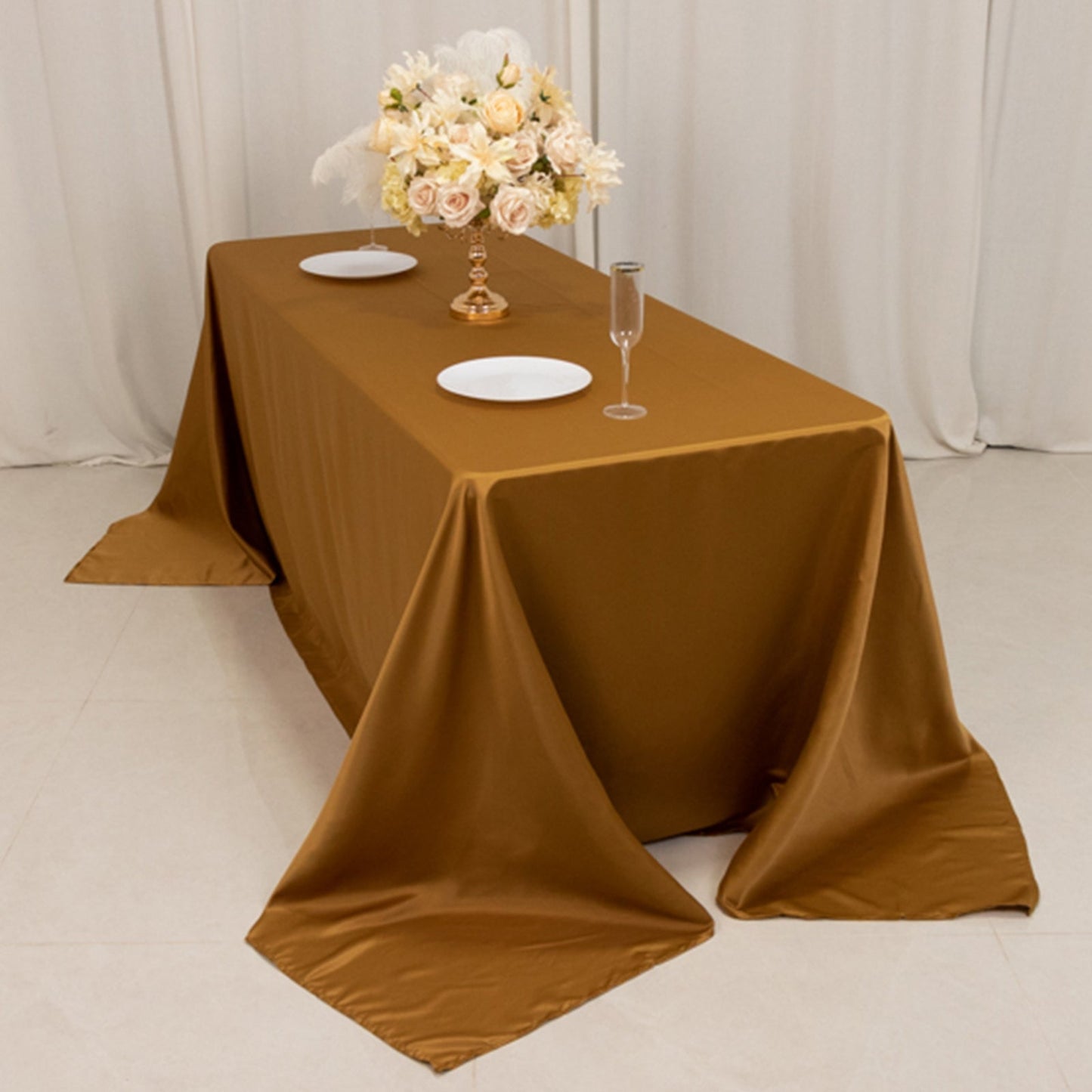 Lamour Satin 90"x132" Rectangle Tablecloth Gold - Soft & Silk-Like Seamless Table Cover for Weddings & Parties