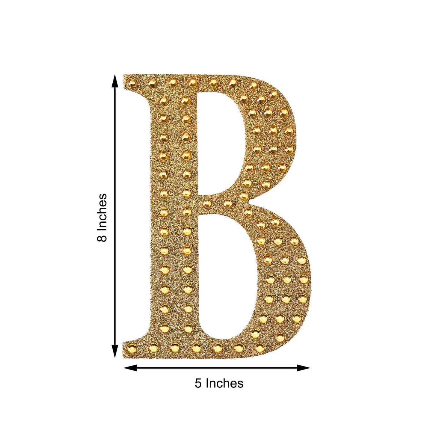 Decorative Rhinestone Alphabet "B" Letter Stickers, Glitter Adhesive Craft Letters Gold DIY Sparkle Embellishments 8"