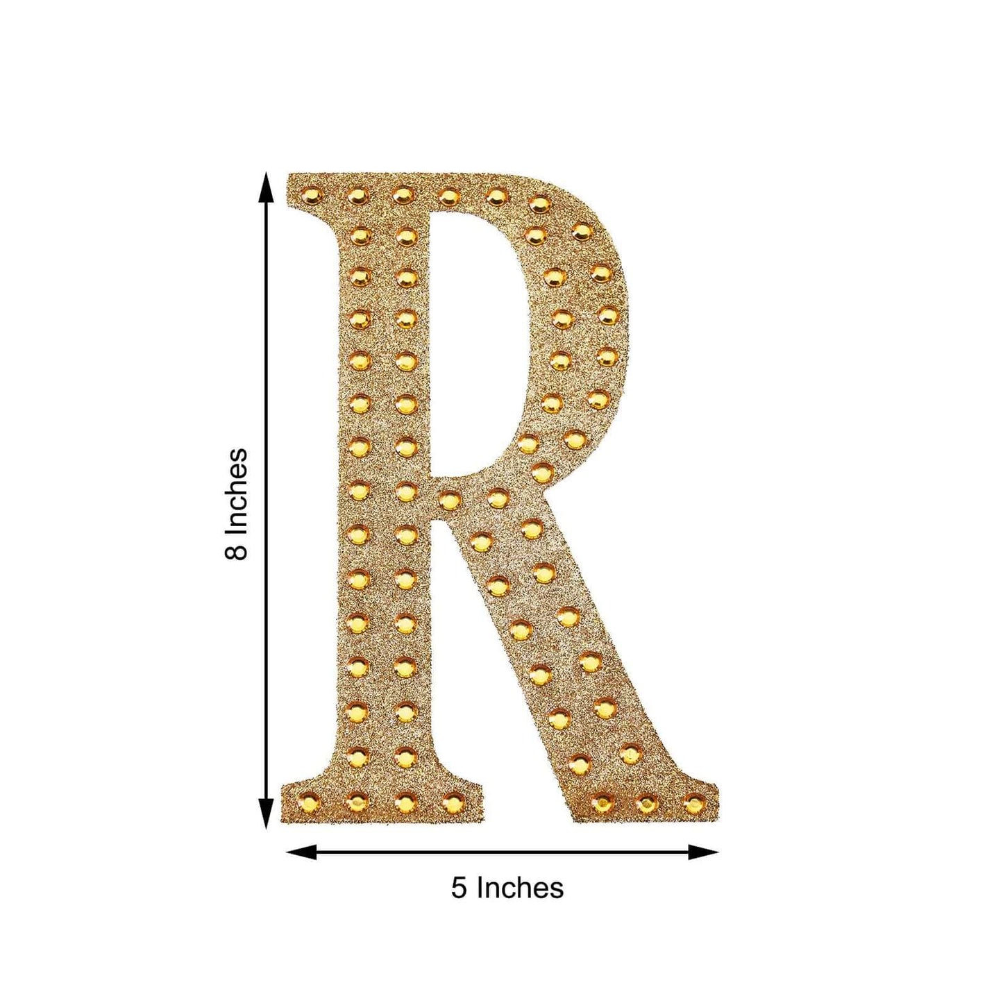Decorative Rhinestone Alphabet "R" Letter Stickers, Glitter Adhesive Craft Letters Gold DIY Sparkle Embellishments 8"