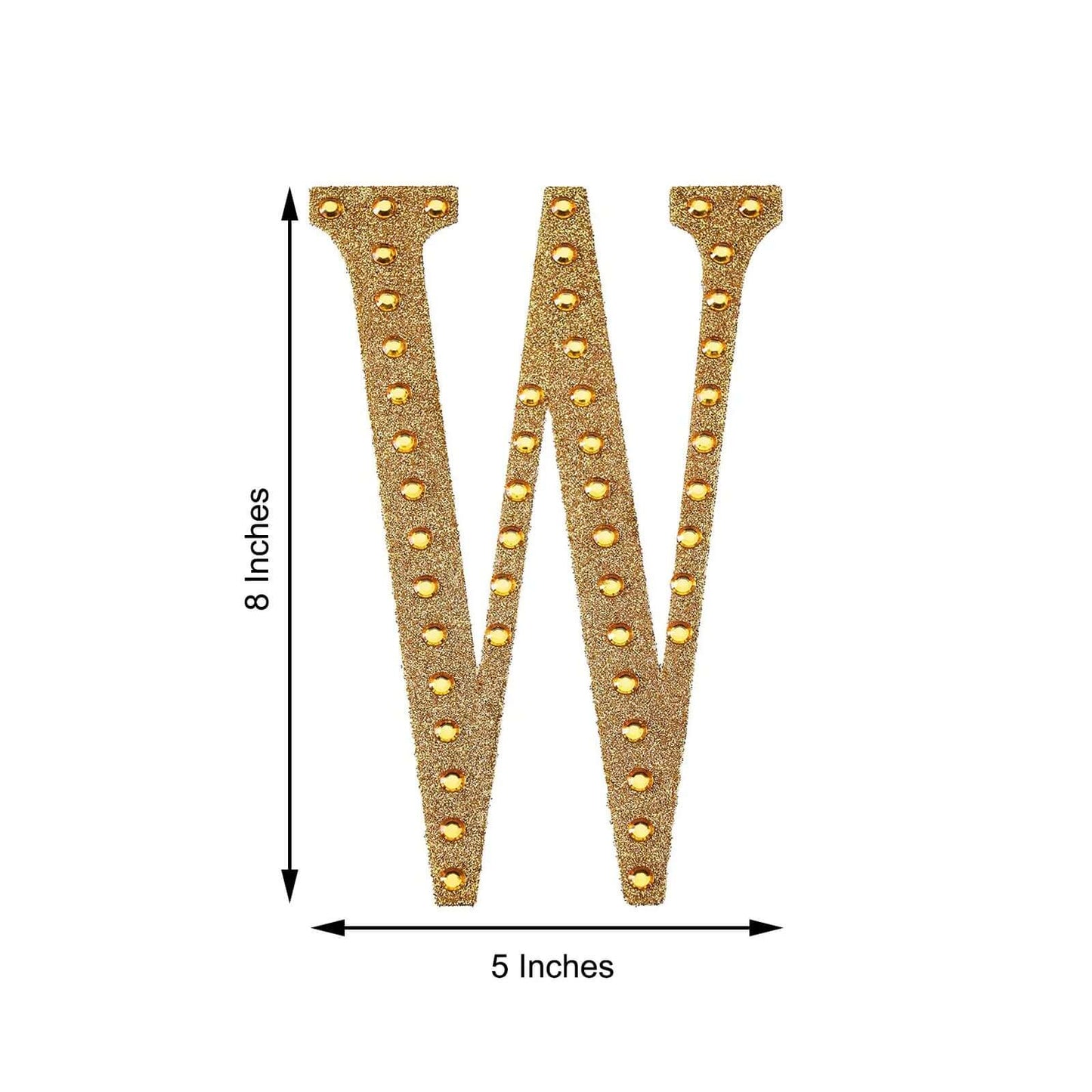 Decorative Rhinestone Alphabet "W" Letter Stickers, Glitter Adhesive Craft Letters Gold DIY Sparkle Embellishments 8"