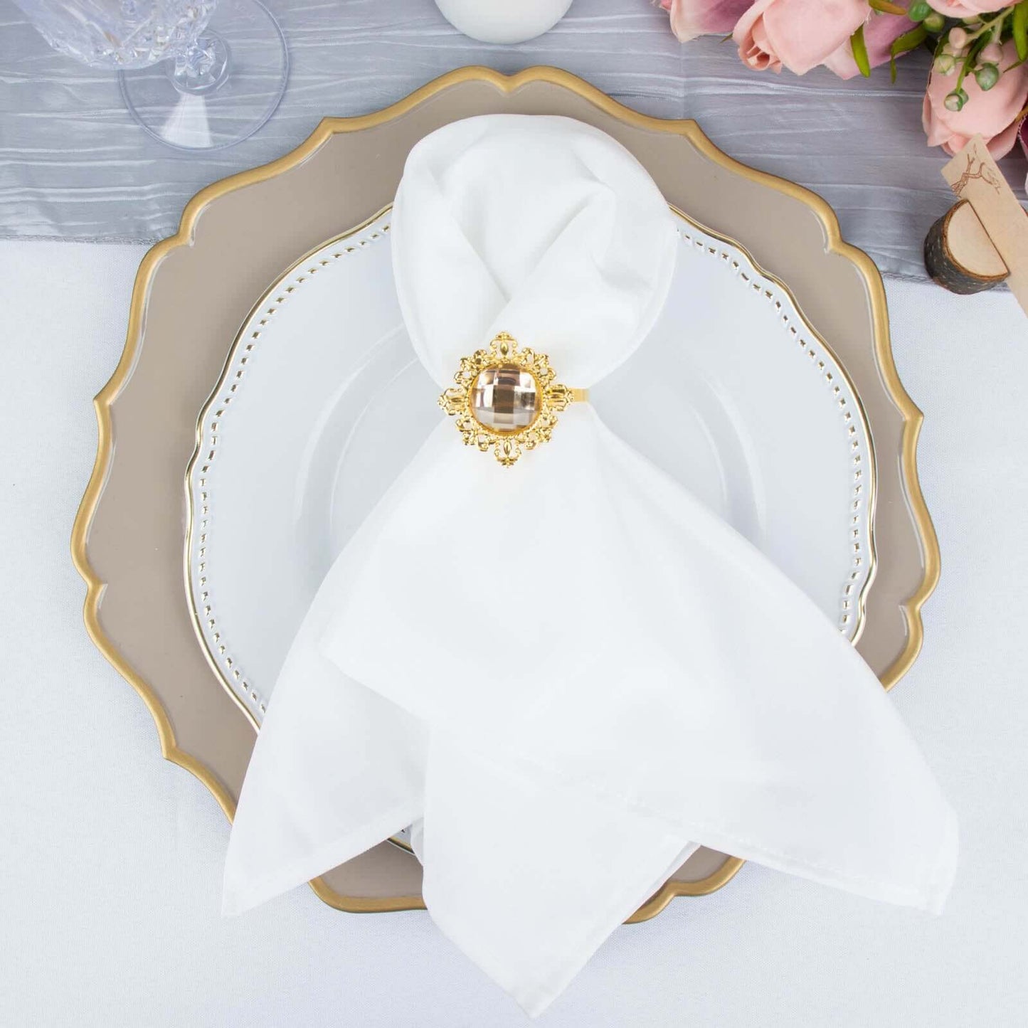 6 Pack 2" Gold Metal Crystal Rhinestone Napkin Rings, Diamond Bling Napkin Holders