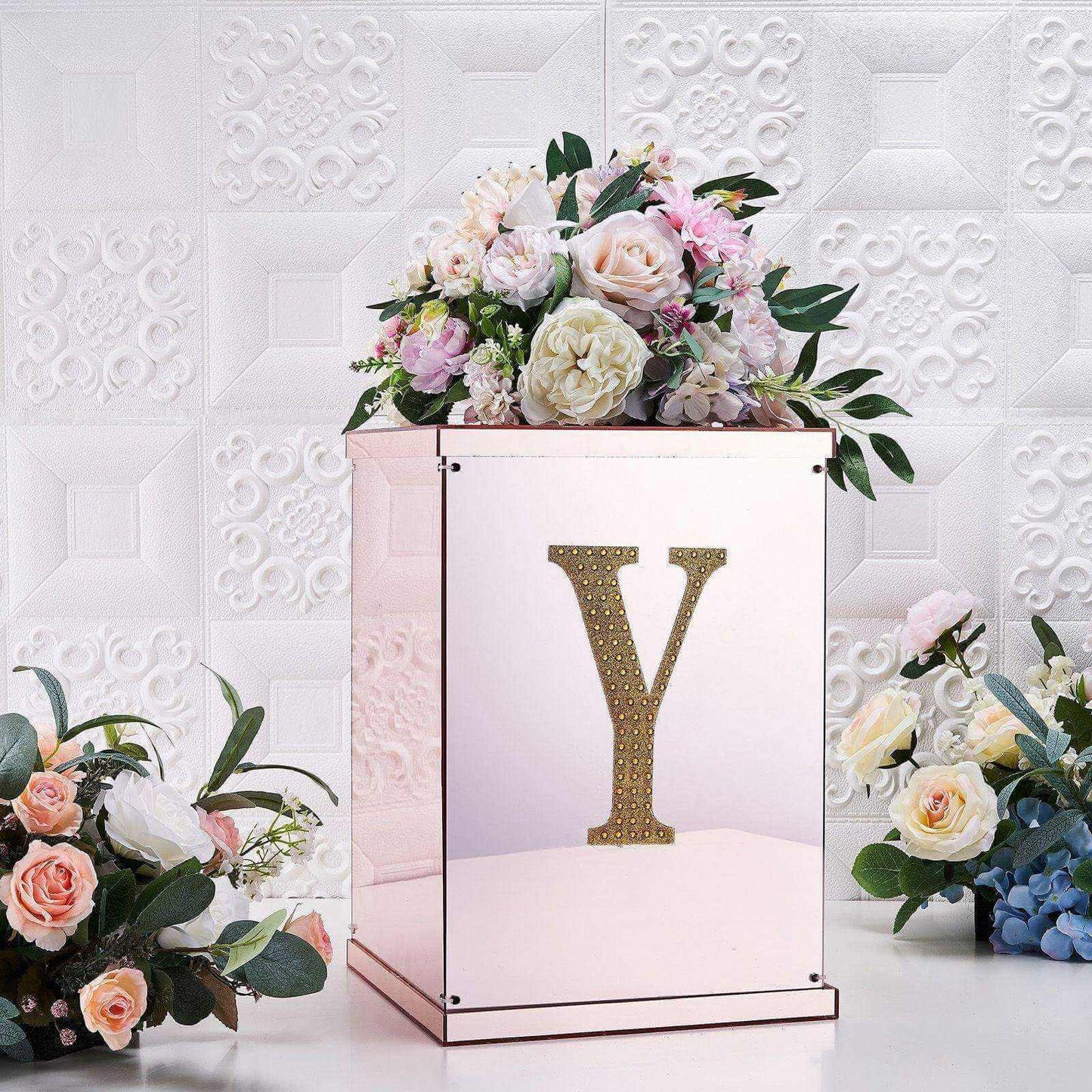 Decorative Rhinestone Alphabet "Y" Letter Stickers, Glitter Adhesive Craft Letters Gold DIY Sparkle Embellishments 8"