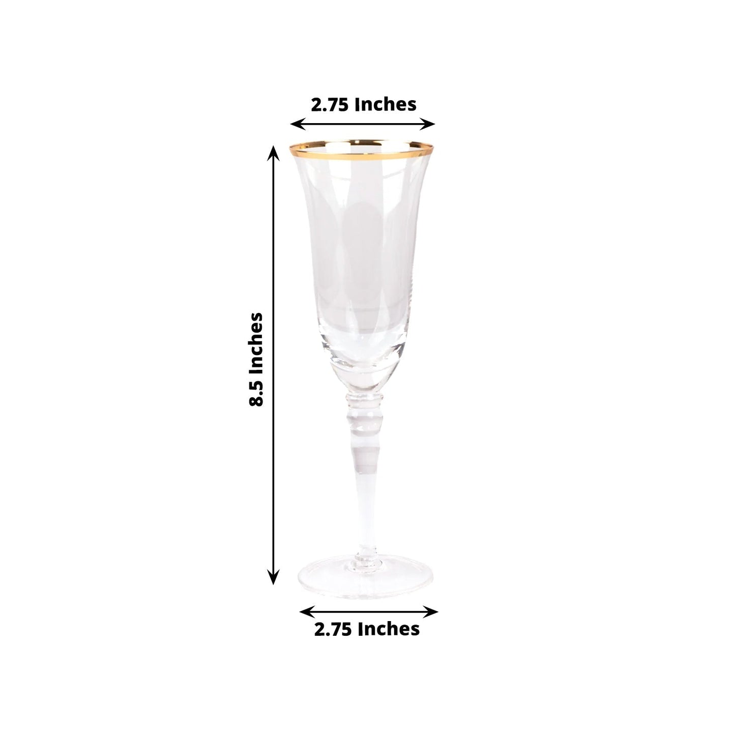 6-Pack Champagne Flute Glasses Clear Gold Rimmed Design with Long Beaded Stem - Chic Crystal Glassware for Wine & Events 6oz 8.5"