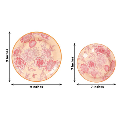 50-Pack Paper Round Dessert and Dinner Plates in Dusty Rose Spring Floral Print with Gold Rim for Table Decor 7", 9"