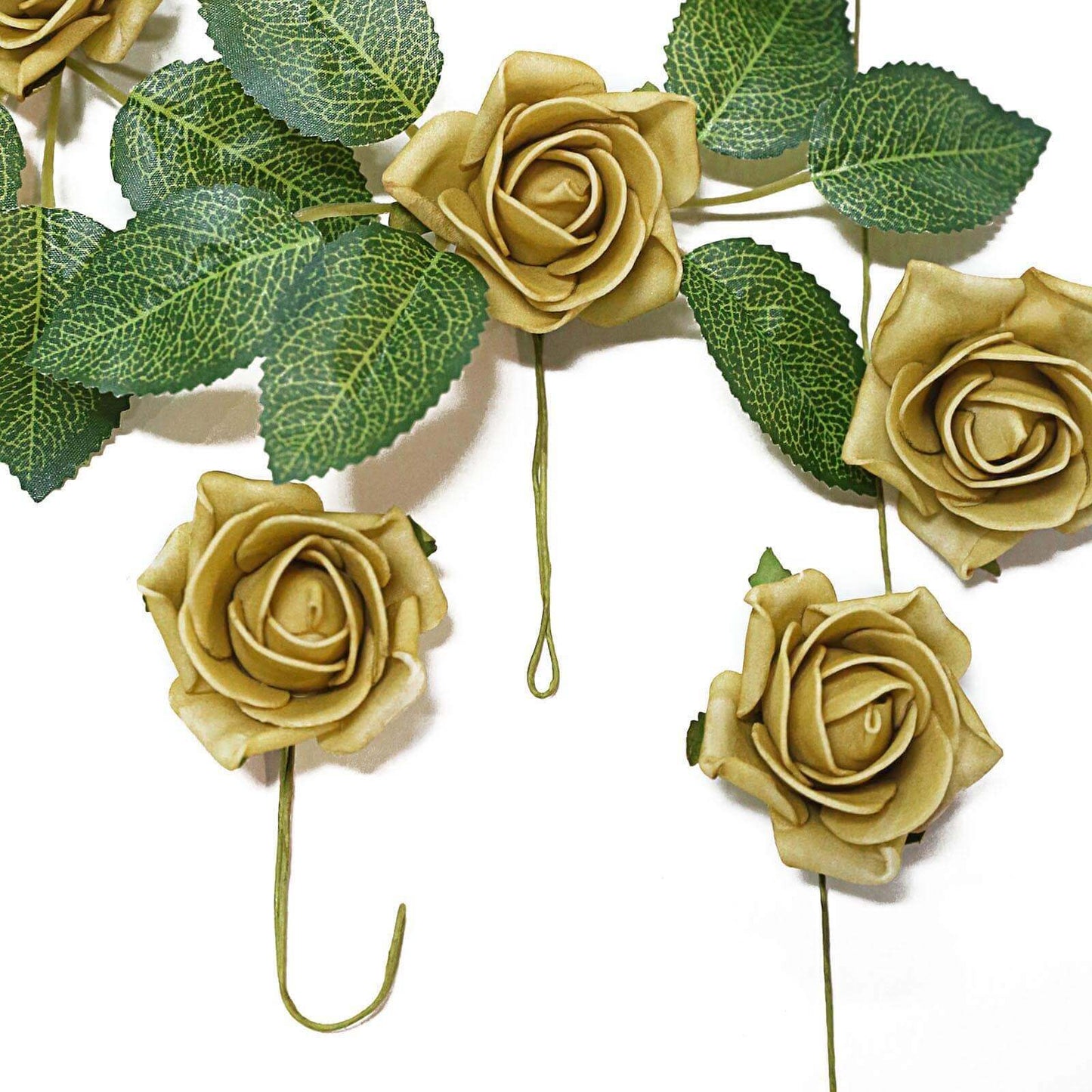 24 Roses 2" Gold Artificial Foam Flowers With Stem Wire and Leaves