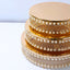 Set of 3 Cake Stands Round Design with Mirror Top Gold - Pearl Beaded Stackable Cupcake Holders Metal 12", 14", 16"
