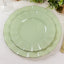 10-Pack Plastic 9" Round Dinner Plates in Sage Green Ruffled Rim with Gold Edging - Sturdy Disposable Dinnerware