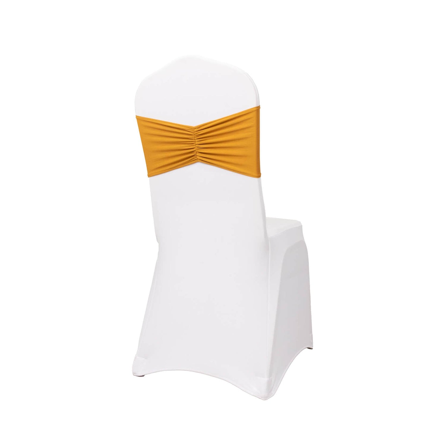 5 Pack Spandex Chair Sashes Gold Ruffled Style - Wide Easy to Use Stretch Chair Bands for Classy Wedding and Event Decor 8"x13"