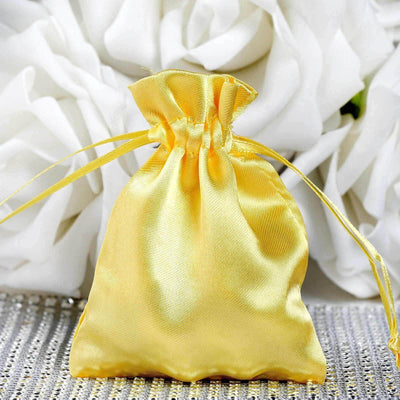 12 Pack 3"x4" Gold Satin Drawstring Pouch Wedding Party Favor Gift Bags