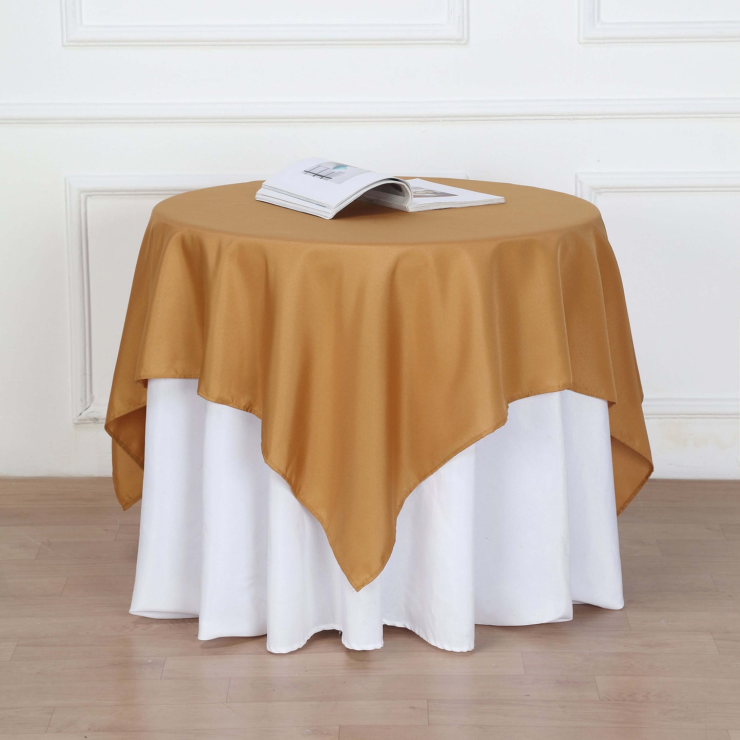 Polyester 54"x54" Table Overlay Square Tablecloth Gold - Wrinkle-Resistant & Durable Table Cover for Events