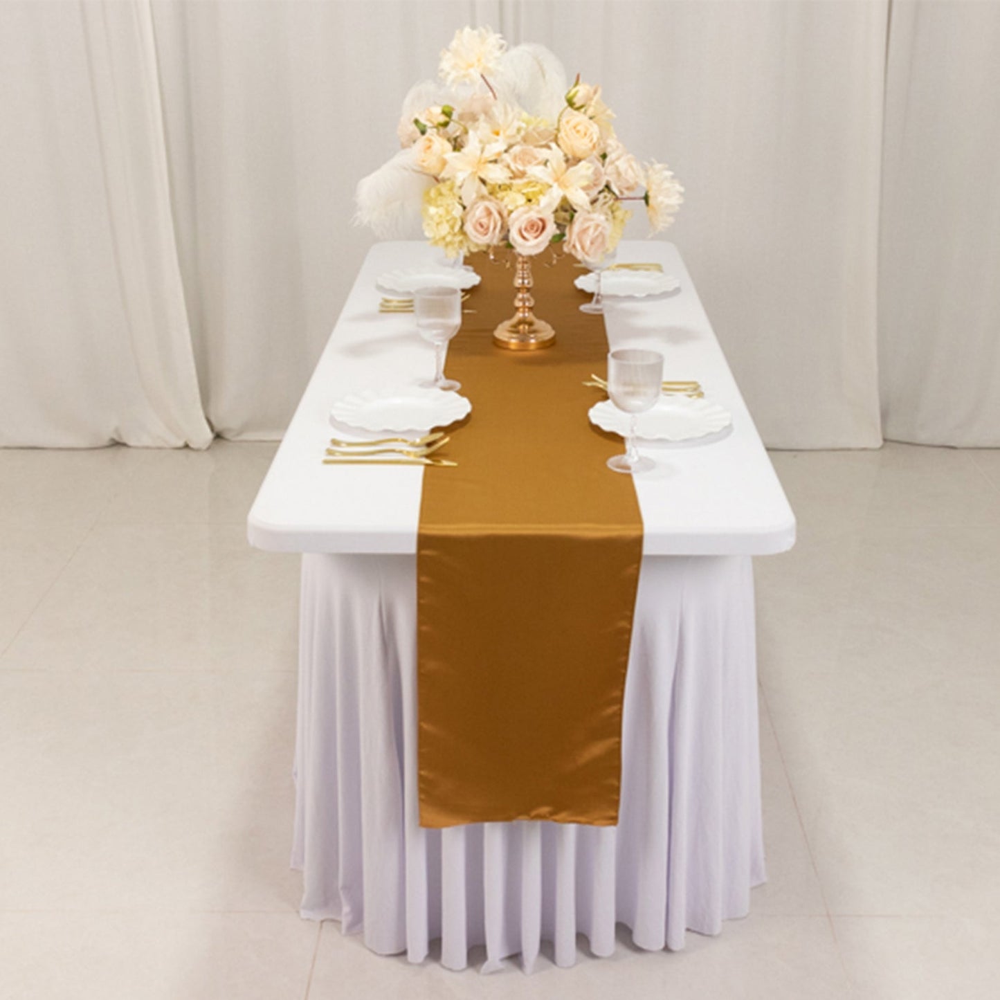 Lamour Satin 12"x108" Table Runner Gold - Smooth & Lustrous Wedding Decor