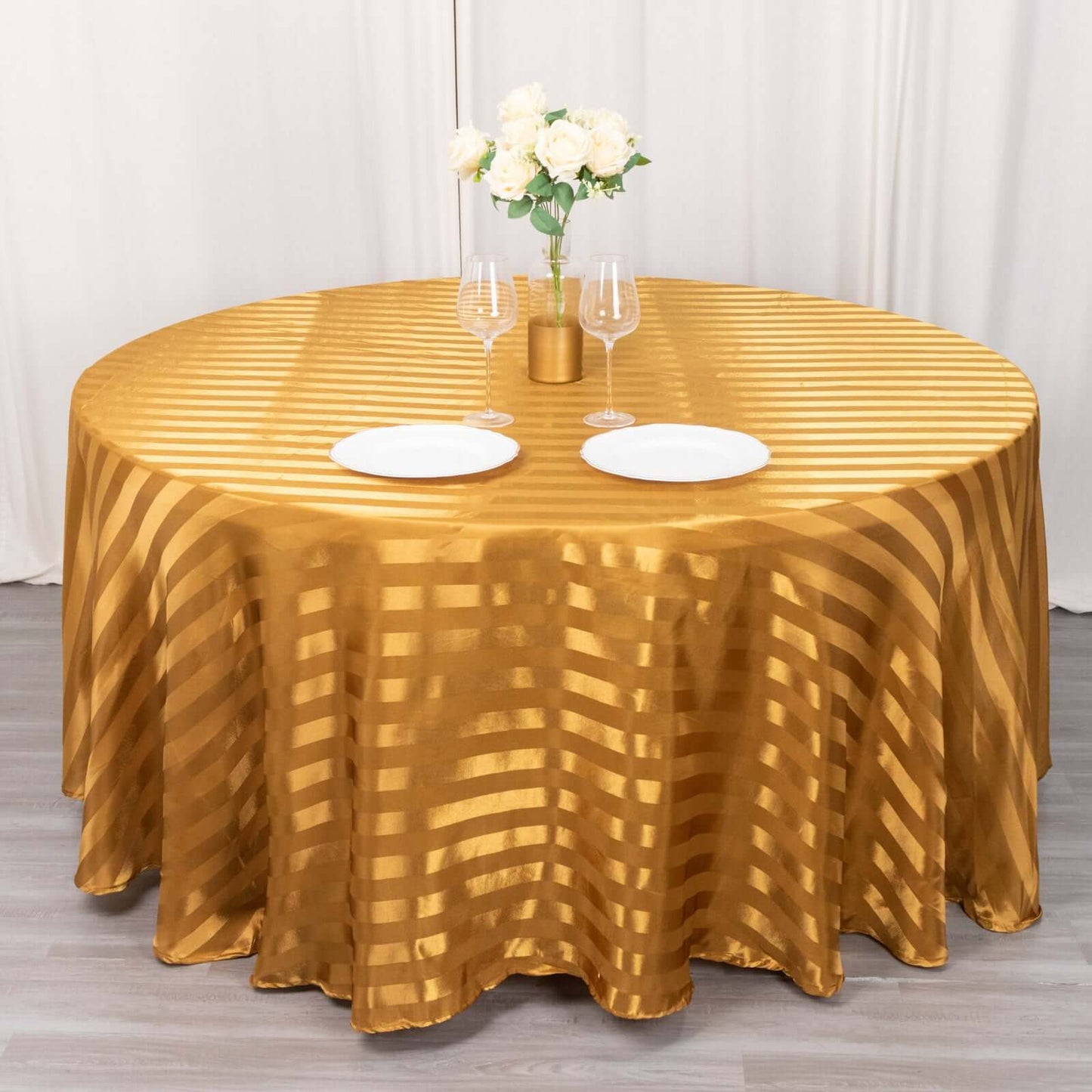 Satin Striped 120" Round Tablecloth Gold - Silky Smooth Seamless Wedding Decor