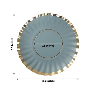 50-Pack Paper 3.5" Round Party Plates in Dusty Blue with Gold Scalloped Rim for Tapas, Appetizers & Finger Foods