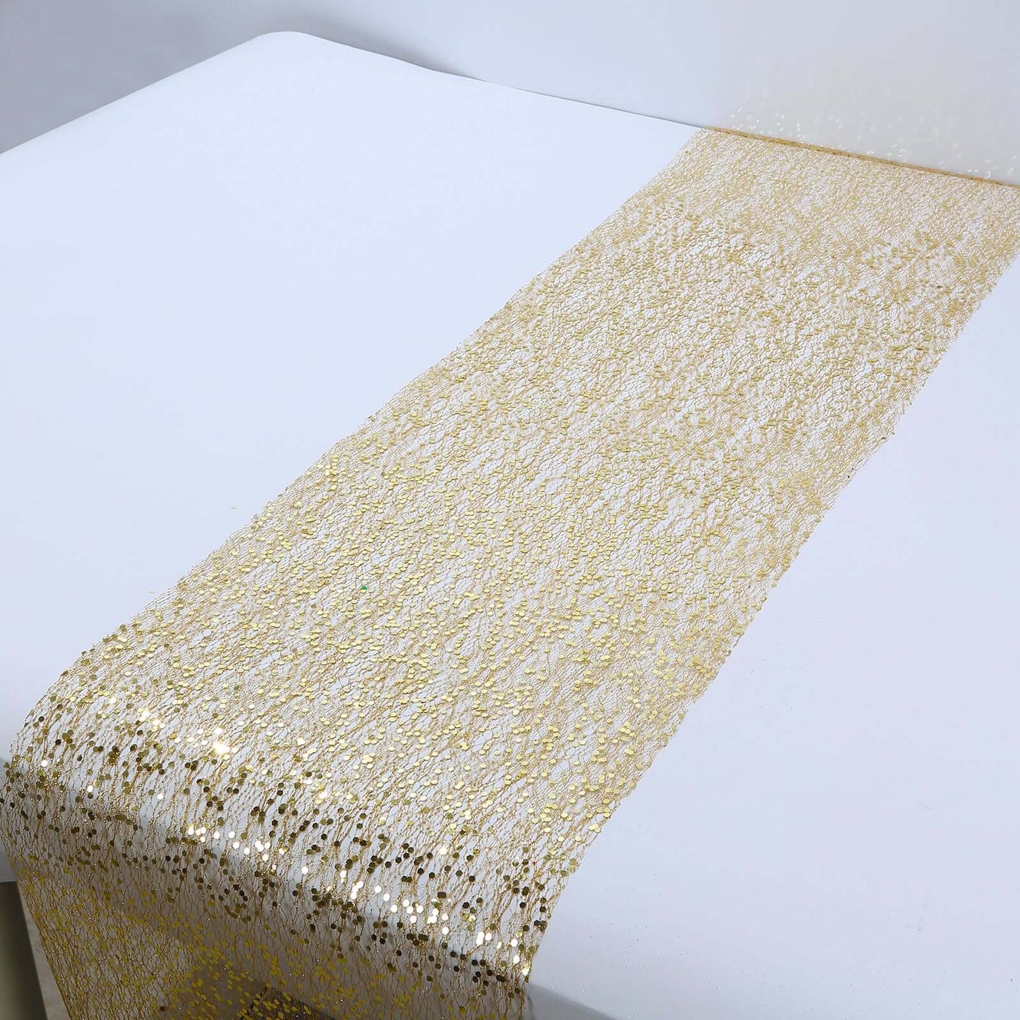 Mesh 11"x108" Table Runner Metallic Gold â€“ Glitter Design for Convenient Event Decoration