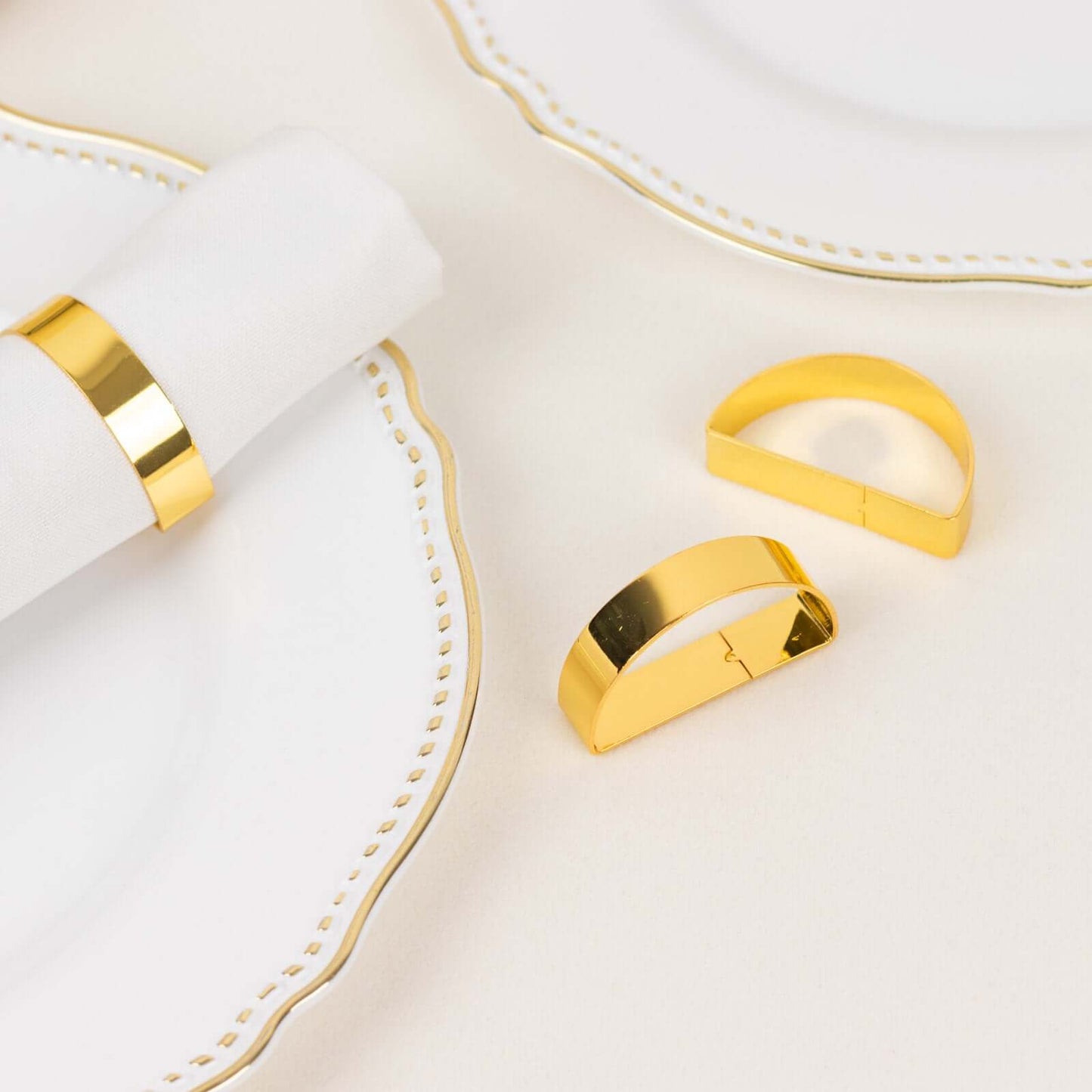 4 Pack 2" Shiny Gold Metal Semicircle Napkin Rings, D-Shaped Serviette Buckle Napkin Holders