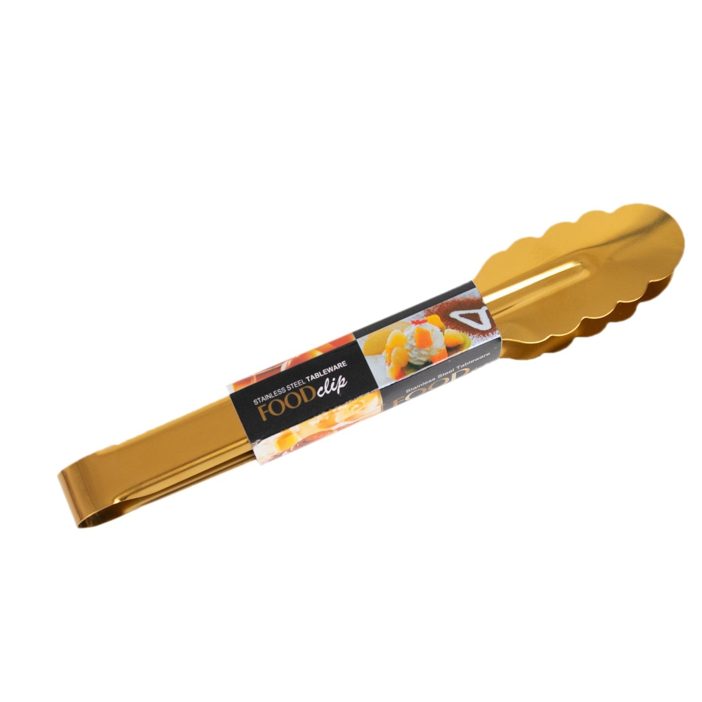 10-Pack Metal Serving Tongs Gold - Stainless Steel Food Safe Kitchen Tongs with Scalloped Gripping Edge for Indoor & Outdoor Gatherings 9.5"