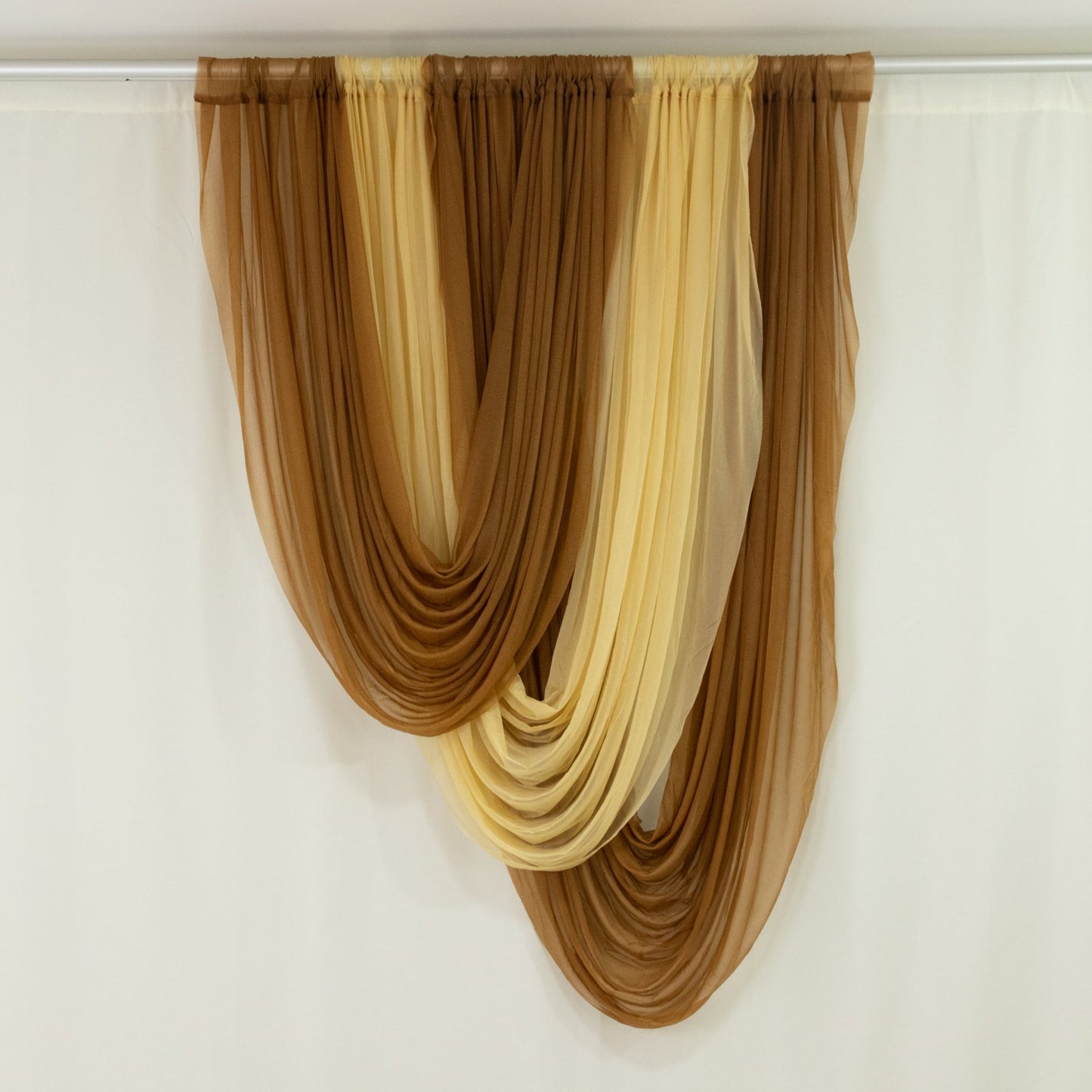 Gold Sheer Chiffon Valance Curtain 4ft x 5ft â€“ Wedding Arch Drape with Rod Pocket Voile Backdrop Panel - Backdrops