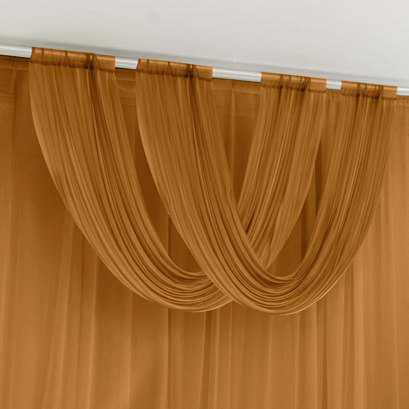 Gold Sheer Chiffon Valance Curtain 4ft x 5ft â€“ Wedding Arch Drape with Rod Pocket Voile Backdrop Panel - Backdrops