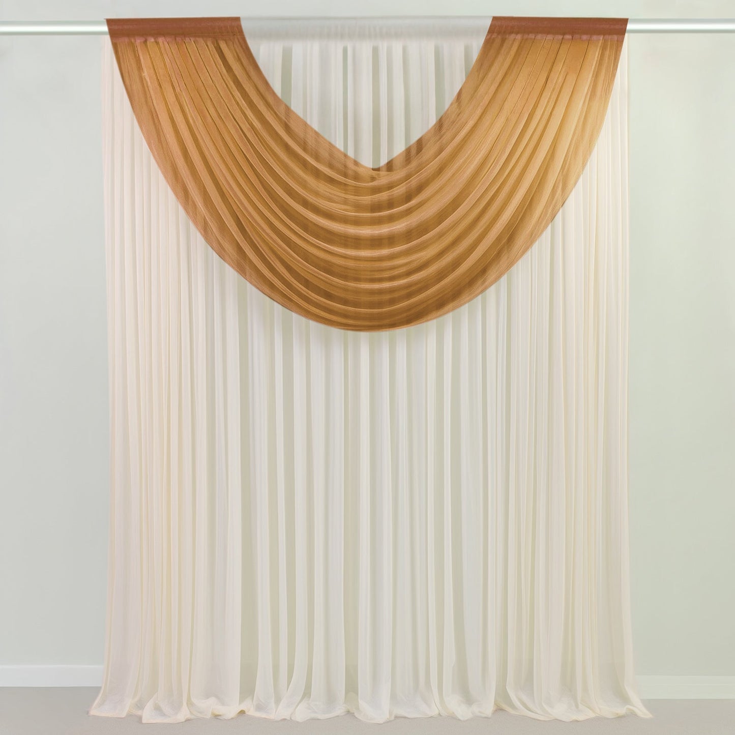 Gold Sheer Chiffon Valance Curtain 4ft x 5ft â€“ Wedding Arch Drape with Rod Pocket Voile Backdrop Panel - Backdrops