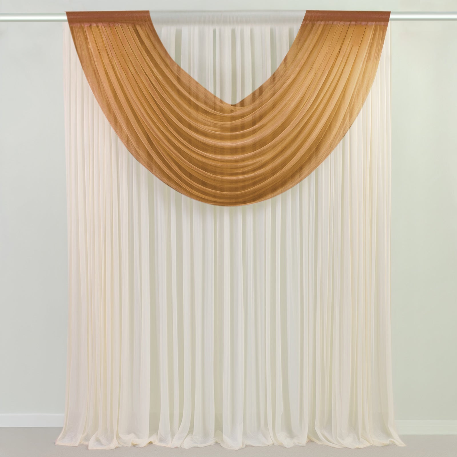Gold Sheer Chiffon Valance Curtain 4ft x 5ft â€“ Wedding Arch Drape with Rod Pocket Voile Backdrop Panel - Backdrops