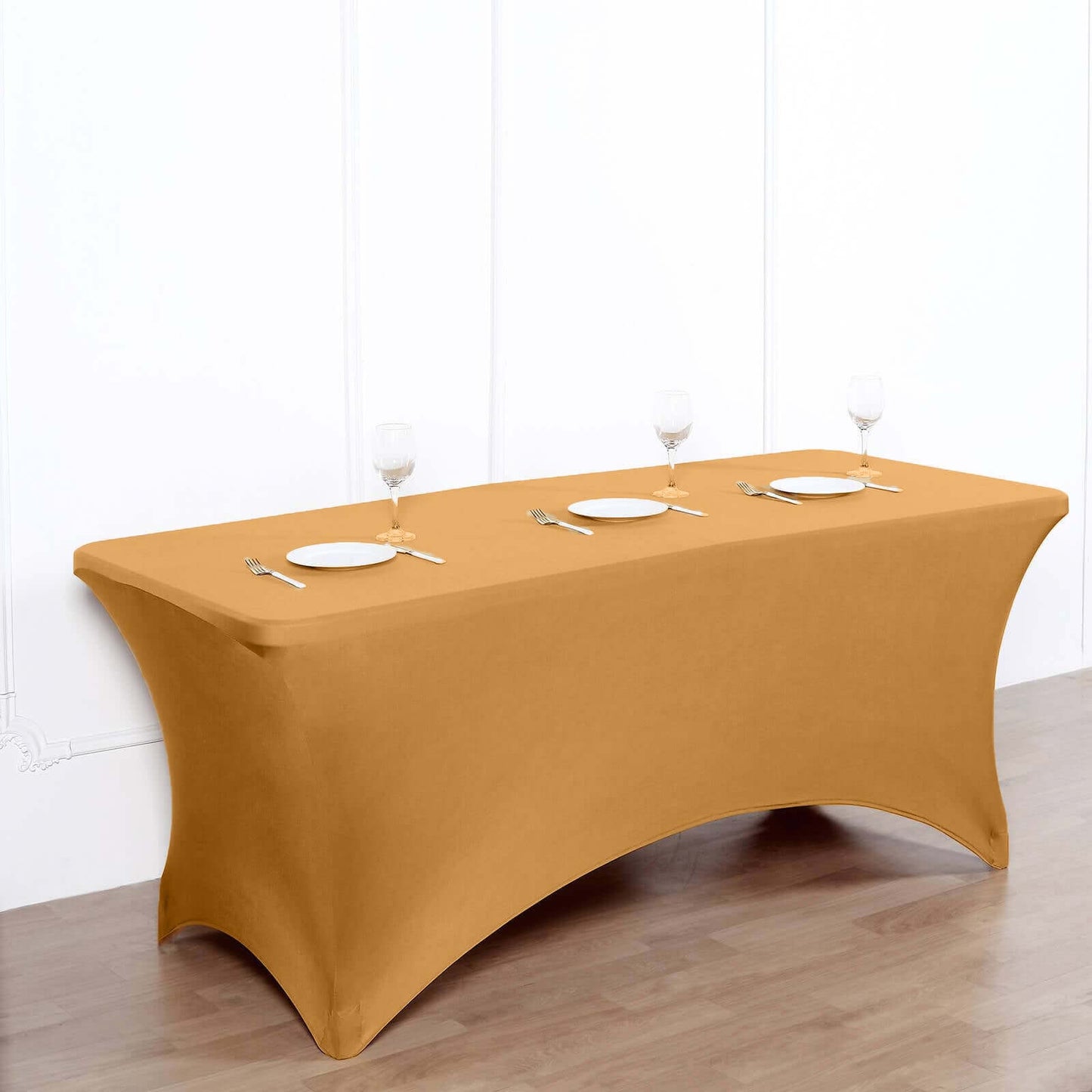 Stretch Spandex 96"x30" Rectangle Table Cover Gold - Durable Form-Fitting Tablecloth for Events & Presentations