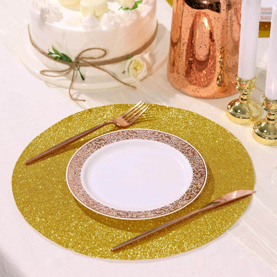 6-Pack Placemats Glitter Design Gold Sparkle Round - Non-Slip Decorative Dining Table Mats 13"