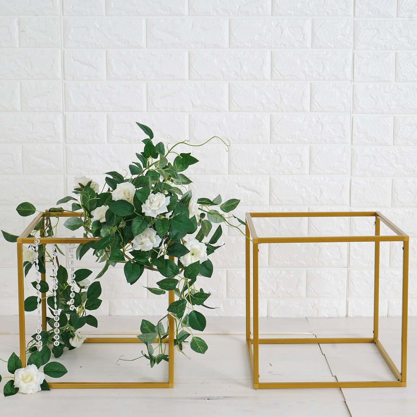 2-Pack Metal Flower Stands Gold Geometric Wedding Centerpieces Square Frame - Durable Display 12"