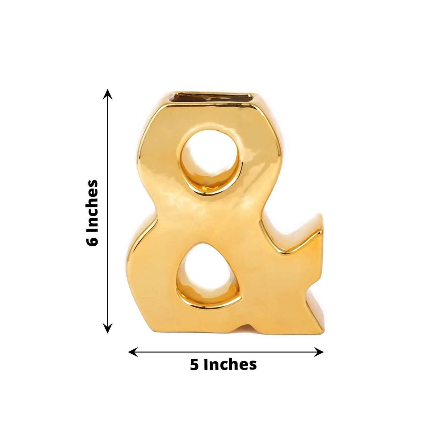 Shiny Ceramic Vase Symbol "&" Gold Plated - Chic Bud Planter Pot for Events & Decor 6"
