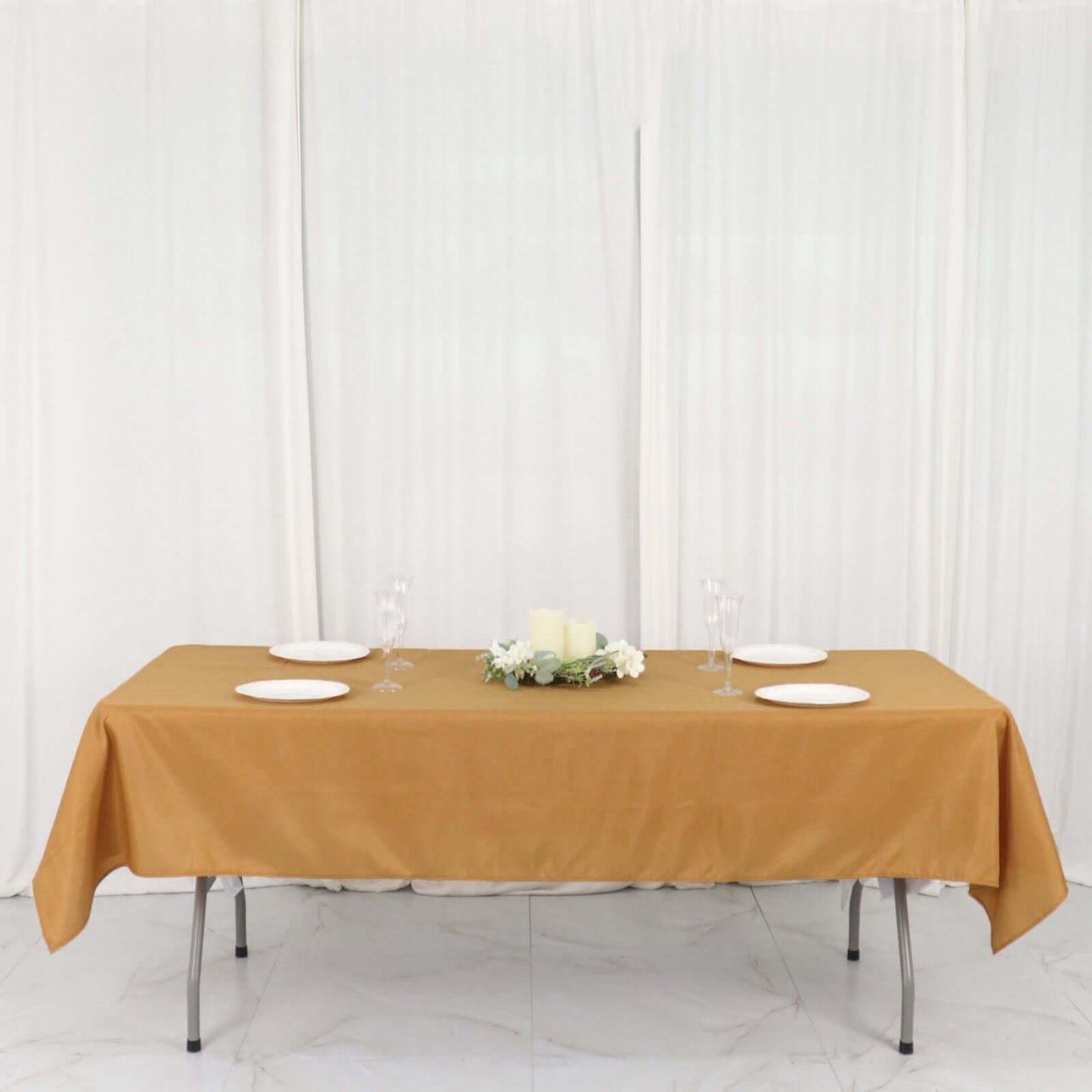 Polyester 54"x96" Rectangle Tablecloth Gold - Wrinkle-Resistant & Easy-to-Care Table Cover for Weddings & Events