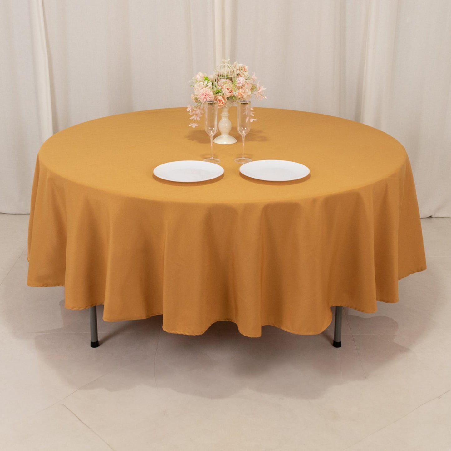 Premium Polyester 90" Round Tablecloth Gold - Stain and Wrinkle-Resistant 220GSM Table Cover for Weddings & Event Decor
