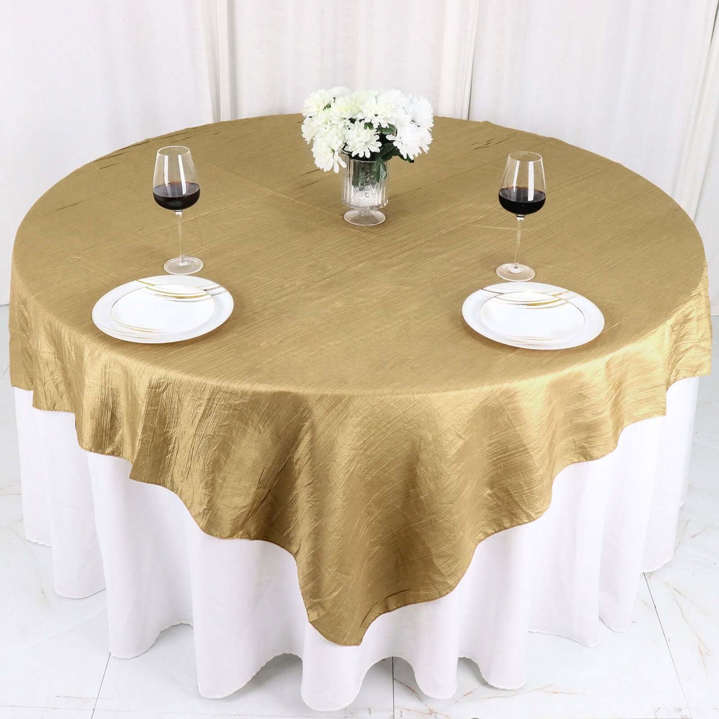 Taffeta 72"x72" Table Overlay Square Tablecloth Gold - Accordion Crinkle Design for Stylish Events