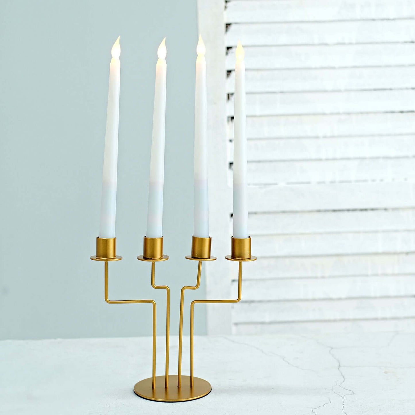 2-Pack Geometric Taper Candelabra 4 Arm Design Gold Metal Decorative Centerpiece - Perfect for Events 8"