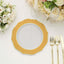 10-Pack Plastic 10" Round Dinner Plates in White with Gold Blossom Design & Gold Edging - Disposable Party Plates for Modern & Classy Table Decor