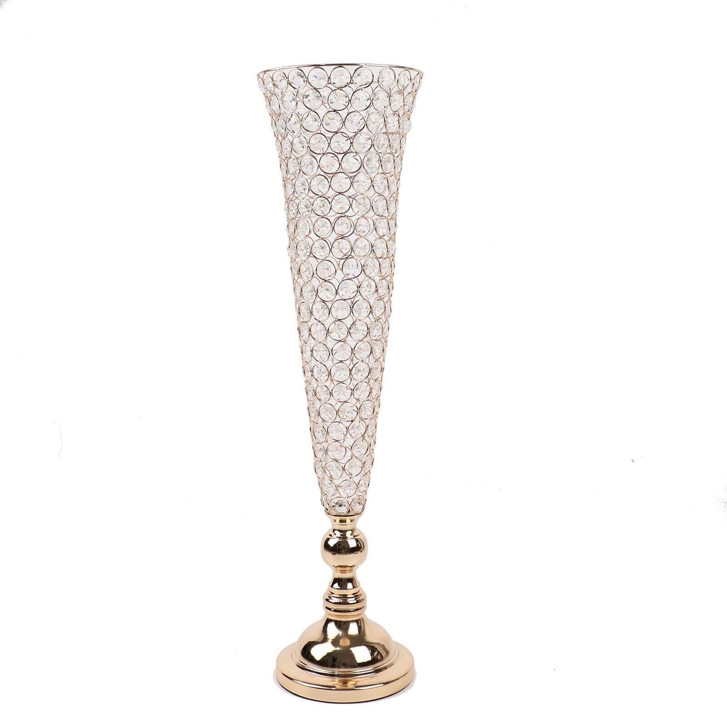 2-Pack Crystal Beaded Trumpet Vase Set Gold - Table Centerpiece for Weddings and Events 32"