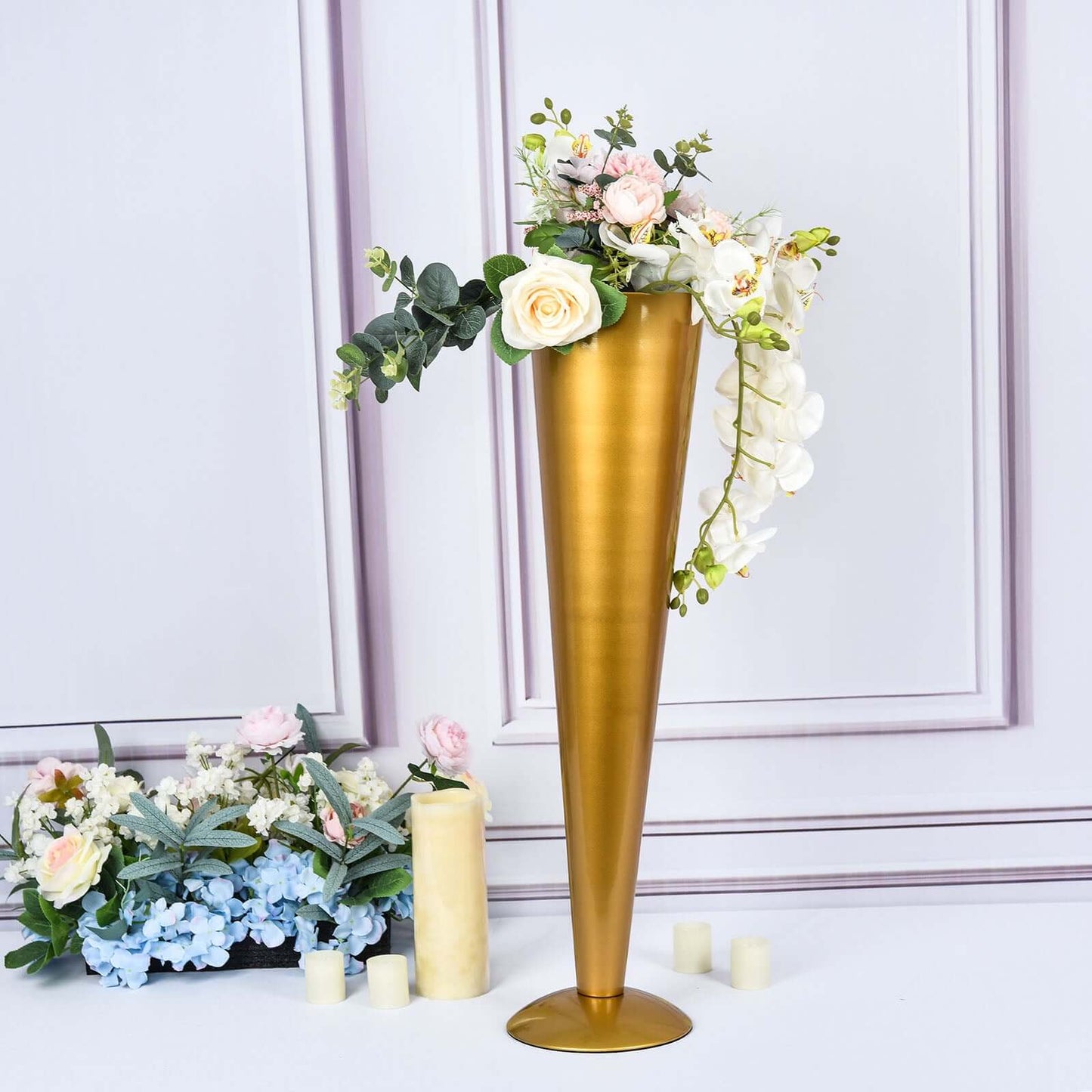 Metal Trumpet Vase Brushed Gold - Durable Design for Stylish Wedding Decor 28"