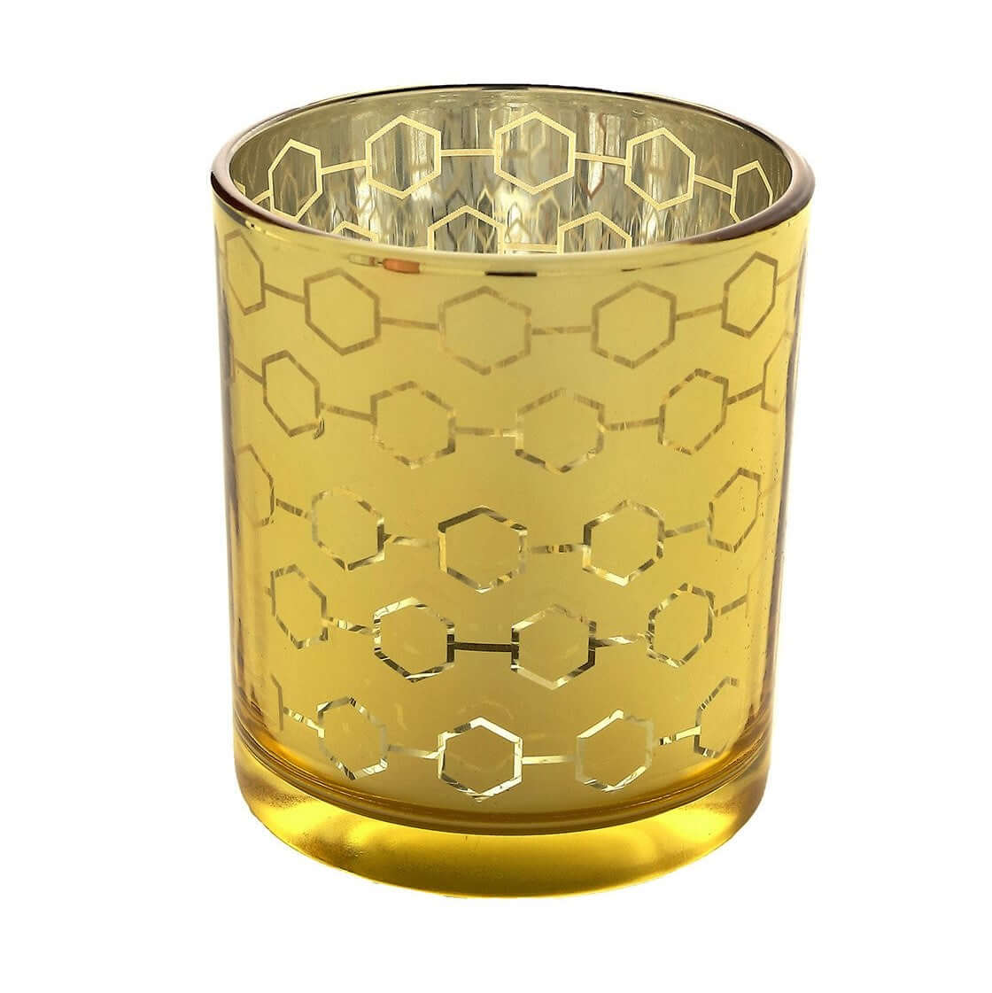 6-Pack Mercury Glass Candle Holders Gold with Honeycomb Design - Votive Candle Containers 3"