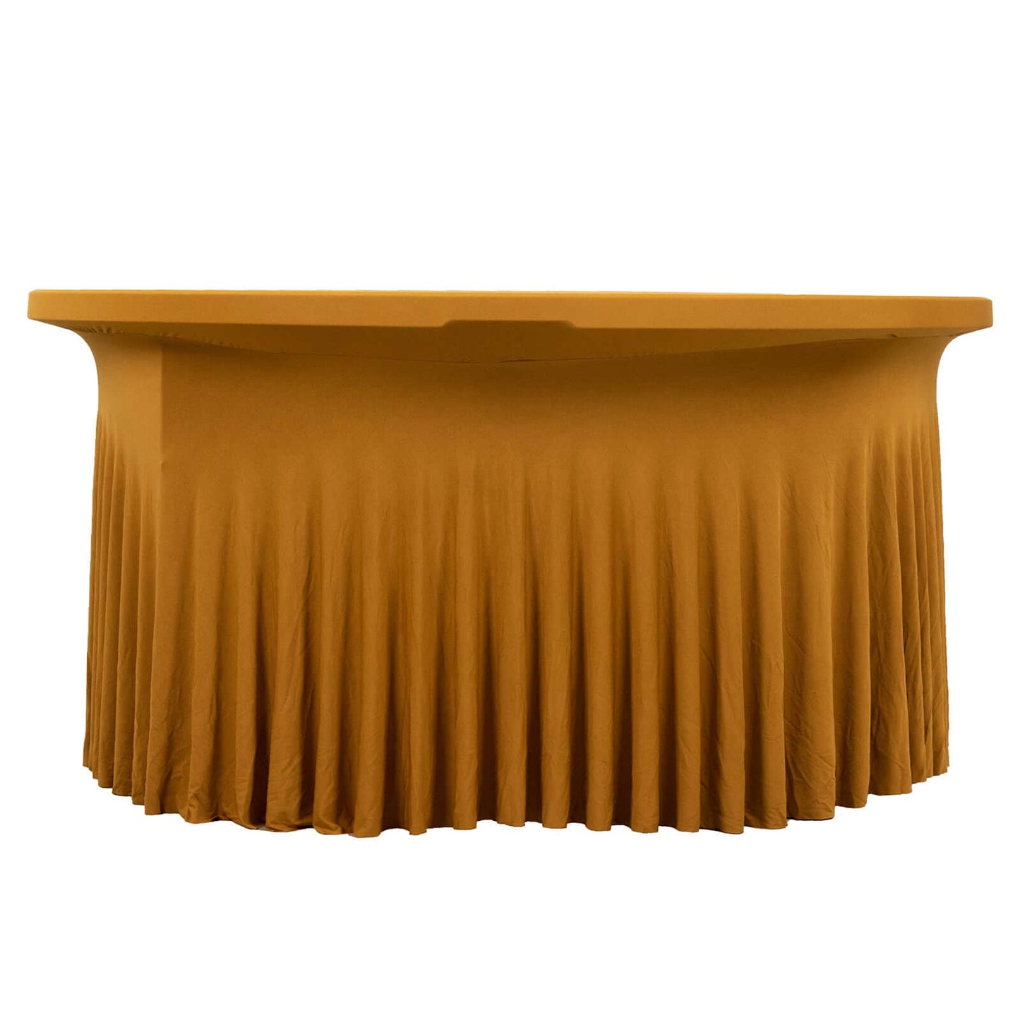 Spandex Round 5ft Table Skirt Gold with Wavy Skirt-Like Effect Stylish Table Cover for Weddings, Banquets & Trade Shows