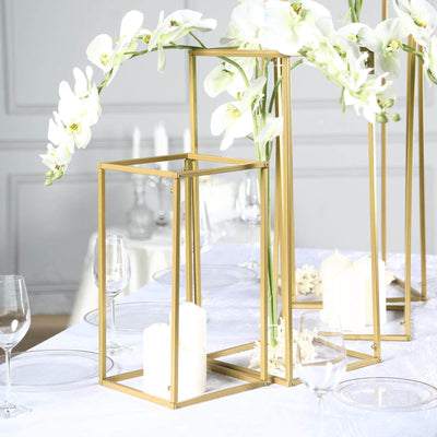 Set of 4 Metal Flower Stands Frame Wedding Column Centerpieces Matte Gold - Durable Display 16"/24"/32"/40"