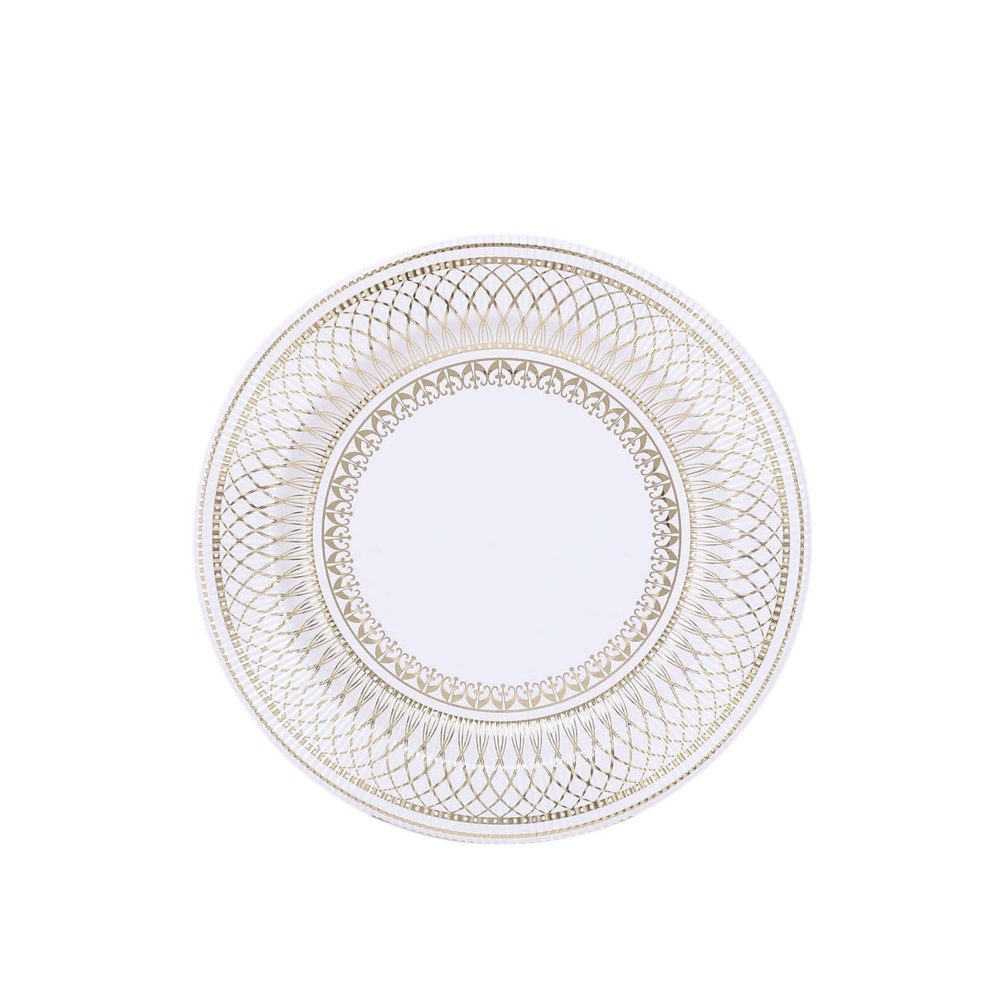 25-Pack Paper 8" Round Dessert Plates in White with Gold Vintage Porcelain Style Rim - Disposable 300GSM Salad Appetizer Plates