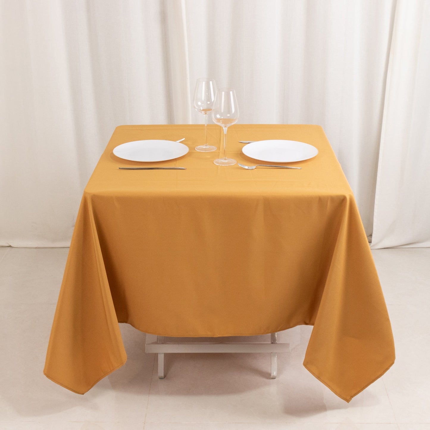Premium Polyester Square Tablecloth 70"x70" Gold 220GSM Wrinkle-Resistant Table Cover for Stylish Gatherings