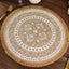 4-Pack Placemats Fringe Print Design Natural Jute and White Round - Rustic Burlap Woven Style 15"