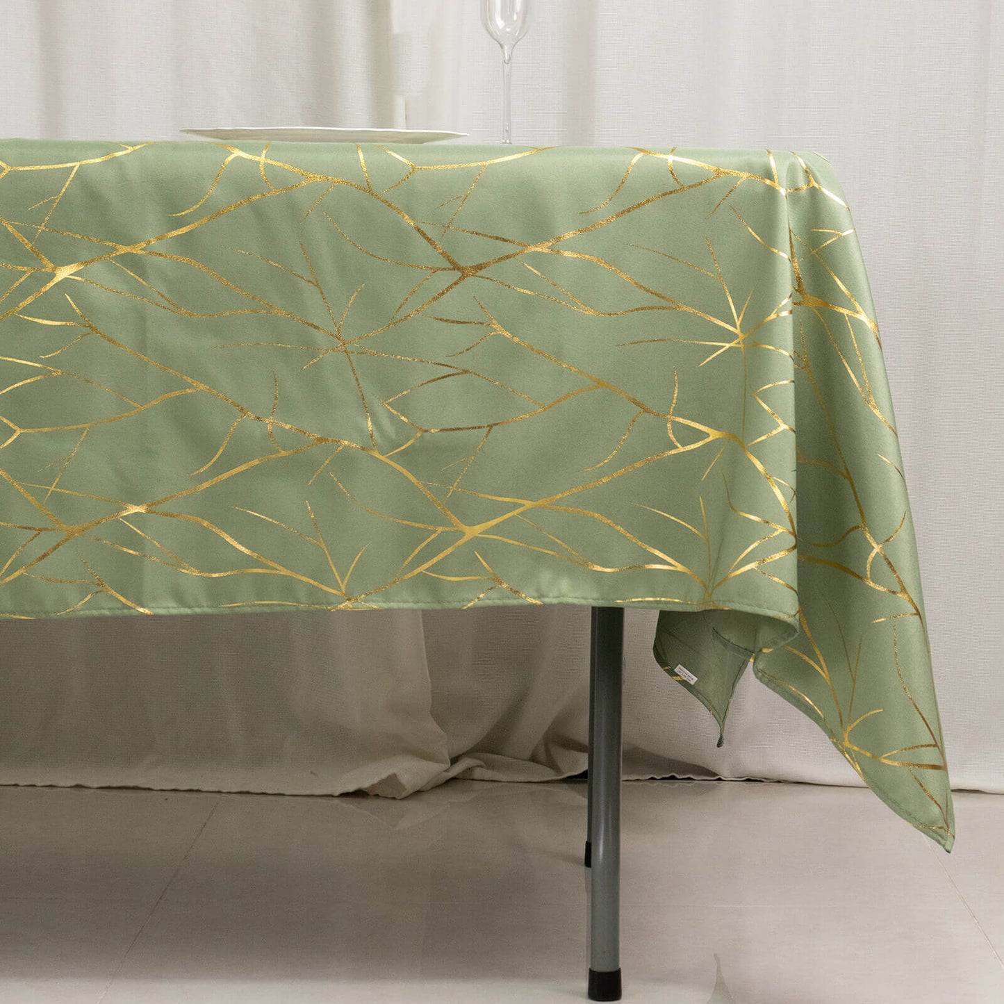 Polyester 60"x102" Rectangle Tablecloth Dusty Sage Green with Gold Foil Tree Branch Pattern - Wrinkle-Resistant & Durable Table Cover