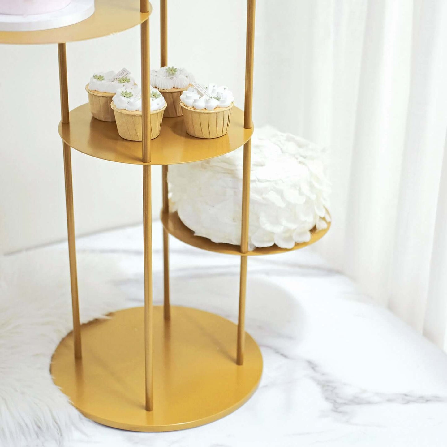 5-Tier Metal Round Cake Stand Centerpiece Gold - Luxurious Pillar Style Cupcake Dessert Display Tower Planter Shelf for Weddings Banquets & Celebrations 2.5ft