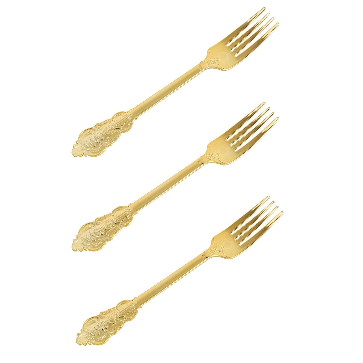 24-Pack Plastic Forks Baroque Style Metallic Gold - Heavy Duty Disposable Silverware 8"