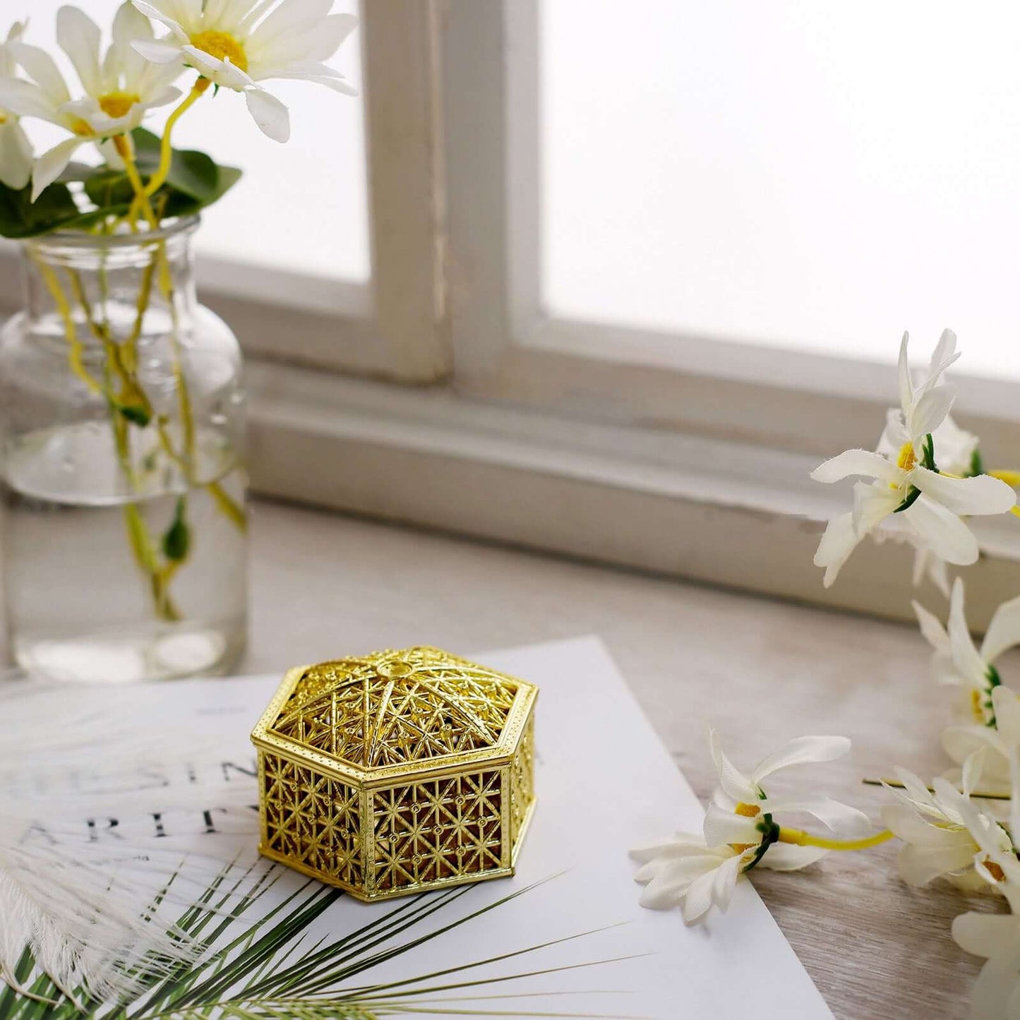 12-Pack Vintage Hexagon Gift Box Candy Containers Gold - Stylish Hollow Favor Boxes for Jewelry 3"